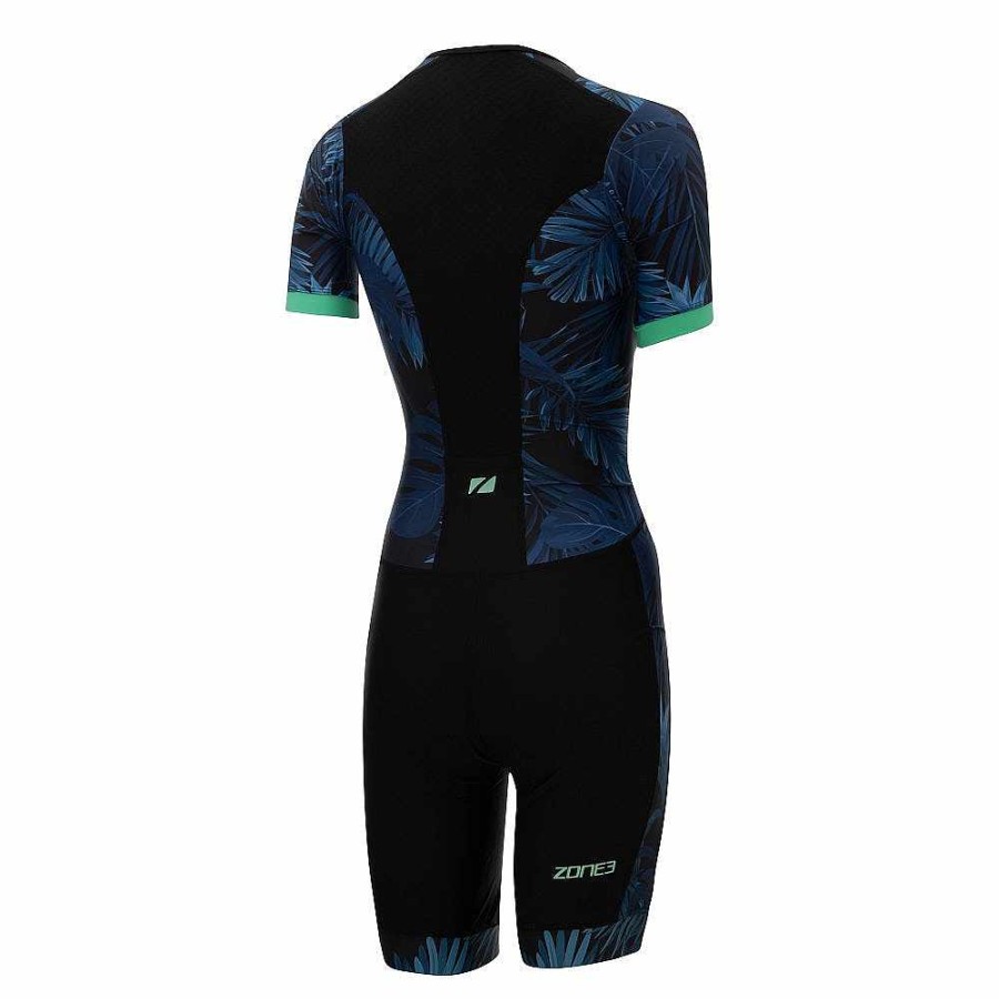 Dames Zone3 Tripakken | Activate+ Trisuit Met Korte Mouwen En Volledige Ritssluiting Tropische Palm