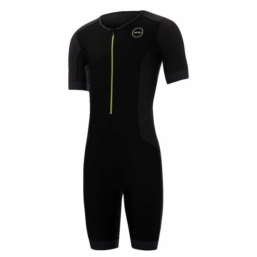 Laatste Wijziging Zone3 | Aquaflo+ Trisuit Met Korte Mouwen Zwart/Grijs/Neongroen