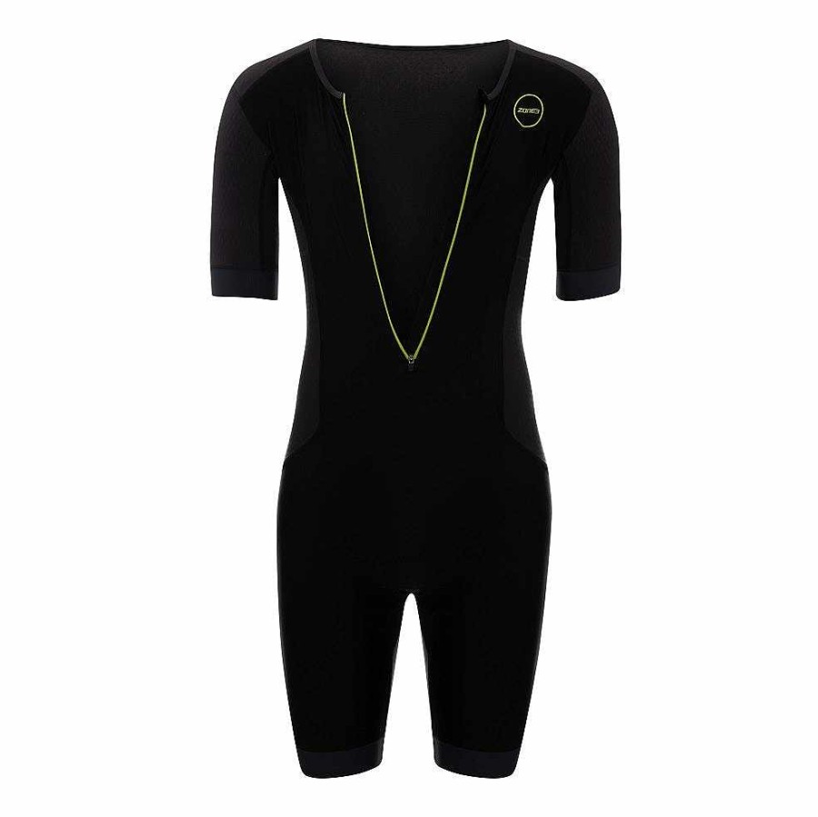 Laatste Wijziging Zone3 | Aquaflo+ Trisuit Met Korte Mouwen Zwart/Grijs/Neongroen