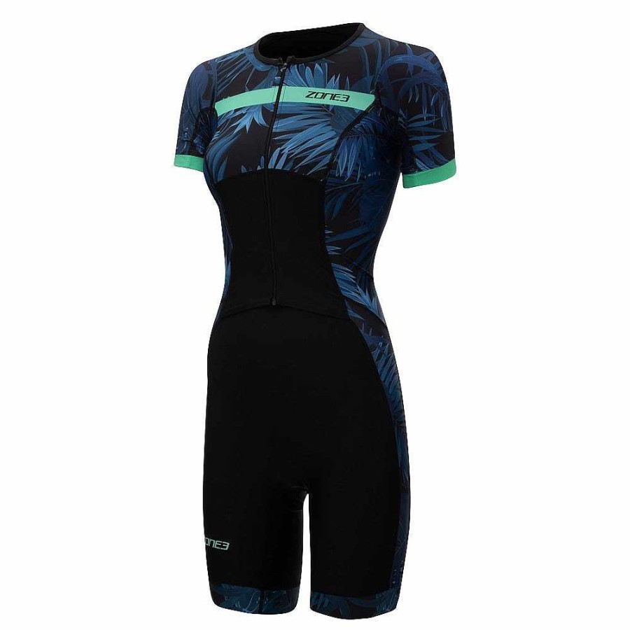 Dames Zone3 Tripakken | Activate+ Trisuit Met Korte Mouwen En Volledige Ritssluiting Tropische Palm